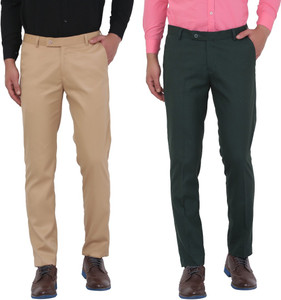 hem and stitch pack of 2 men slim fit beige green viscose rayon trousers