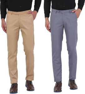 hem and stitch pack of 2 men slim fit beige grey viscose rayon trousers