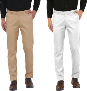 hem and stitch pack of 2 men slim fit beige white viscose rayon trousers
