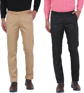 hem and stitch pack of 2 men slim fit beige black viscose rayon trousers