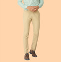 Hem and Stitch Men Slim Fit Beige Cotton Blend Trousers