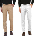 Hem and Stitch Pack of 2 Men Slim Fit Beige, White Viscose Rayon Trousers