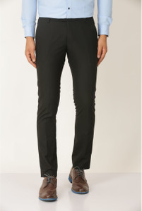 hem and stitch men slim fit black viscose rayon trousers