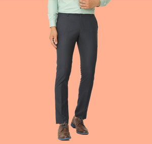 hem and stitch men slim fit blue cotton blend trousers
