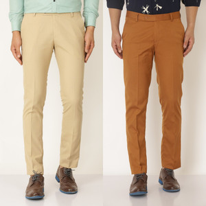hem and stitch pack of 2 men slim fit brown beige viscose rayon trousers