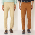 Hem and Stitch Pack of 2 Men Slim Fit Brown, Beige Viscose Rayon Trousers
