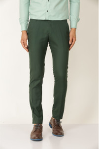 hem and stitch men slim fit green viscose rayon trousers