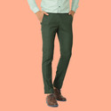 Hem and Stitch Men Slim Fit Green Cotton Blend Trousers