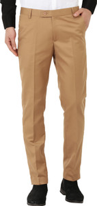 hem and stitch men slim fit khaki viscose rayon trousers