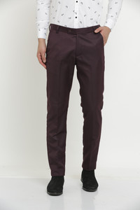 hem and stitch men slim fit maroon viscose rayon trousers
