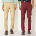Hem and Stitch Pack of 2 Men Slim Fit Maroon, Beige Viscose Rayon Trousers