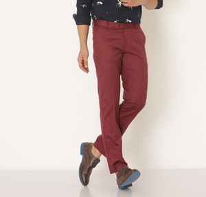 hem and stitch men slim fit red viscose rayon trousers