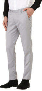 hem and stitch men slim fit silver viscose rayon trousers