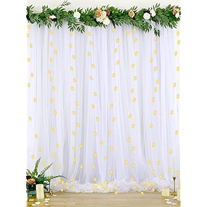 hemito 6 pc cabana tent for birthday decoration canopy tent for decortion outdoor bedroom with led fairy light hook and ribbon for birthdayschristmasanniversaryba byshower tulle white net curtain cloth backdrop decorationwhite