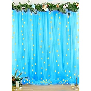 hemito 6 pc cabana tent for birthday decoration canopy tent for outdoor bedroom with led fairy light hook and ribbon for birthdayschristmasbabyshower tulle white net curtain cloth backdrop blue