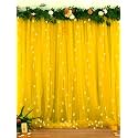 Hemito 6 Pc Cabana Tent for Birthday Decoration Canopy Tent for Decortion Outdoor Bedroom with Led Fairy Light Hook and Ribbon for Birthdays,Anniversary,Tulle White net Curtain Cloth(Yellow)
