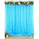 Hemito 6 Pc Cabana Tent For Birthday Decoration Canopy Tent For Outdoor Bedroom With Led Fairy Light Hook And Ribbon For Birthdays,Christmas,Babyshower Tulle White Net Curtain Cloth Backdrop (Blue)
