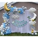 Hemito 69 Pc White Net Pastel Balloons with Lights for Birthday Decorations Cabana Theme Party,Canopy Tent Happy Birthday Gold Cursive Banner &amp; Pastel Balloons Backdrop Decorations for Girls - 69 Pcs