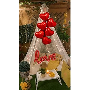 hemito red theme valentine day decorationred heart shape balloonlove foil balloonwhite net curtain cloth with led light for backdropcabanacanopyromantic decoration for bedroom