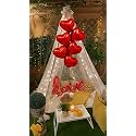 Hemito Red Theme Valentine Day Decoration,red Heart Shape Balloon,Love foil Balloon,White net Curtain Cloth with led Light for Backdrop/Cabana/Canopy/Romantic Decoration for Bedroom