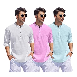 Combo of Men Solid Cotton Blend Straight