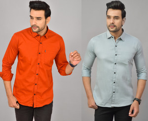 HEMS Men Regular Fit Solid Spread Collar