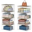 Hencawima 4 Pack Stackable Closet Storage Shelf Organizer Metal White