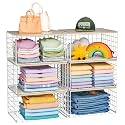 Hencawima 6 Pack Stackable Storage Closet Shelf Organizer Metal White