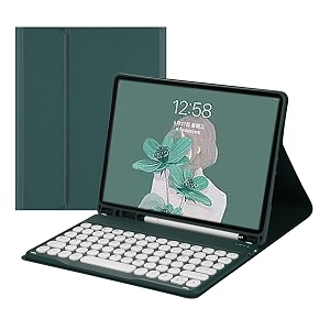 henghui keyboard case for galaxy tab s6 lite 104 inch keyboard case cute round key color keyboard wireless detachable bt keyboard cover with s pen holder darkgreen