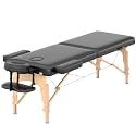 HENGJIANYI Massage Table,Portable 2 Section Foldable Wood Tattoo Bed, Black