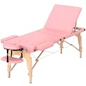 HENGJIANYI Massage Table,Portable 3 Section Foldable Wood Tattoo Bed, Pink
