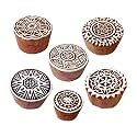 Henna Wooden Stamps Decorative Round Floral Pattern Printing Blocks (Set of 6)