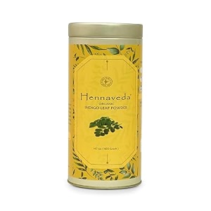 hennaveda indigo powder with brush hand gloves and shower cap  no artificial color chemical free post-henna dye powder for hair and beard  ayurvedic blend natural hair colour for men women 400g