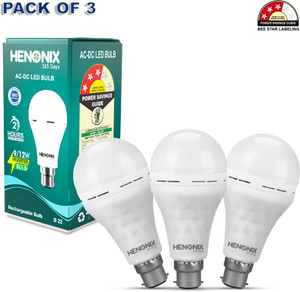 henonix 12w emergency led bulb pack of 3  4 hour backup  rechargeable inverter bulbs 2 hrs bulb emergency light white