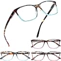 Henotin 4 Pack Ladies Reading Glasses Blue Light Blocking Spring Hinge Readers Anti Eyestrain Computer Eyeglasses (Multicolor, 1.0)