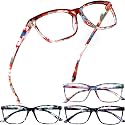 Henotin 4 Pack Ladies Reading Glasses Blue Light Blocking Spring Hinge Readers Anti Eyestrain Computer Eyeglasses (Multicolor-4, 1.5)