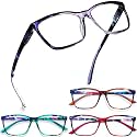 Henotin 4 Pack Ladies Reading Glasses Blue Light Blocking Spring Hinge Readers Anti Eyestrain Computer Eyeglasses (Multicolor-6, 0.5)