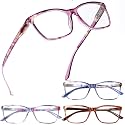 Henotin 4 Pack Ladies Reading Glasses Blue Light Blocking Spring Hinge Readers Anti Eyestrain Computer Eyeglasses (Multicolor-3, 3.5)