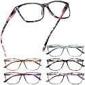 Henotin 6 Pack Ladies Reading Glasses Blue Light Blocking Spring Hinge Readers Anti Eyestrain Computer Eyeglasses (Multicolor-2, 3.5, multiplier_x)