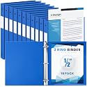 Henoyso 16 Pack 1/2 Inch 3 Ring Binder with Clear Cover Fit Letter Size 8.5" x 11" Paper Holds 140 Sheets, Bulk Binders for Organizing School, Office &amp; Classroom Documents, 1 Pocket (Blue)