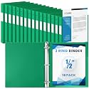 Henoyso 16 Pack 1/2 Inch 3 Ring Binder with Clear Cover Fit Letter Size 8.5" x 11" Paper Holds 140 Sheets, Bulk Binders for Organizing School, Office &amp; Classroom Documents, 1 Pocket (Green)