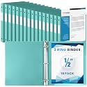 Henoyso 16 Pack 1/2 Inch 3 Ring Binder with Clear Cover Fit Letter Size 8.5" x 11" Paper Holds 140 Sheets, Bulk Binders for Organizing School, Office &amp; Classroom Documents, 1 Pocket (Mint Green)