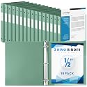 Henoyso 16 Pack 1/2 Inch 3 Ring Binder with Clear Cover Fit Letter Size 8.5" x 11" Paper Holds 140 Sheets, Bulk Binders for Organizing School, Office &amp; Classroom Documents, 1 Pocket (Sage Green)