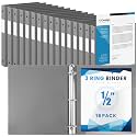 Henoyso 16 Pack 1/2 Inch 3 Ring Binder with Clear Cover Fit Letter Size 8.5" x 11" Paper Holds 140 Sheets, Bulk Binders for Organizing School, Office &amp; Classroom Documents, 1 Pocket (Gray)