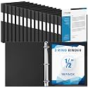 Henoyso 16 Pack 1/2 Inch 3 Ring Binder with Clear Cover Fit Letter Size 8.5" x 11" Paper Holds 140 Sheets, Bulk Binders for Organizing School, Office &amp; Classroom Documents, 1 Pocket (Black)