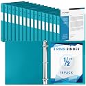 Henoyso 16 Pack 1/2 Inch 3 Ring Binder with Clear Cover Fit Letter Size 8.5" x 11" Paper Holds 140 Sheets, Bulk Binders for Organizing School, Office &amp; Classroom Documents, 1 Pocket (Turquoise)