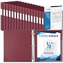 Henoyso 16 Pack 1/2 Inch 3 Ring Binder with Clear Cover Fit Letter Size 8.5" x 11" Paper Holds 140 Sheets, Bulk Binders for Organizing School, Office &amp; Classroom Documents, 1 Pocket (Dark Red)