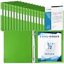 Henoyso 16 Pack 1/2 Inch 3 Ring Binder with Clear Cover Fit Letter Size 8.5" x 11" Paper Holds 140 Sheets, Bulk Binders for Organizing School, Office &amp; Classroom Documents, 1 Pocket (Tender Green)