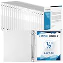 Henoyso 24 Pack 1/2 Inch 3 Ring Binder with Clear Cover Fit Letter Size 8.5" x 11" Paper Holds 140 Sheets, Bulk Binders for Organizing School, Office &amp; Classroom Documents, 1 Pocket (White)