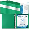 Henoyso 24 Pack 1/2 Inch 3 Ring Binder with Clear Cover Fit Letter Size 8.5" x 11" Paper Holds 140 Sheets, Bulk Binders for Organizing School, Office &amp; Classroom Documents, 1 Pocket (Green)